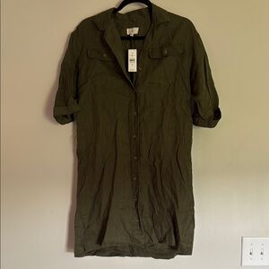 Lou & Grey Olive Green Button-Up Dress